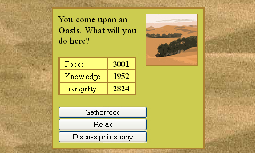 A screen shot from The Great Desert, an online game at Arcane Journeys.